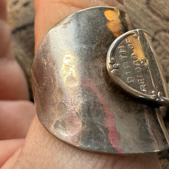 Handcrafted silver birth announcements spoon ring - Picture 7 of 14